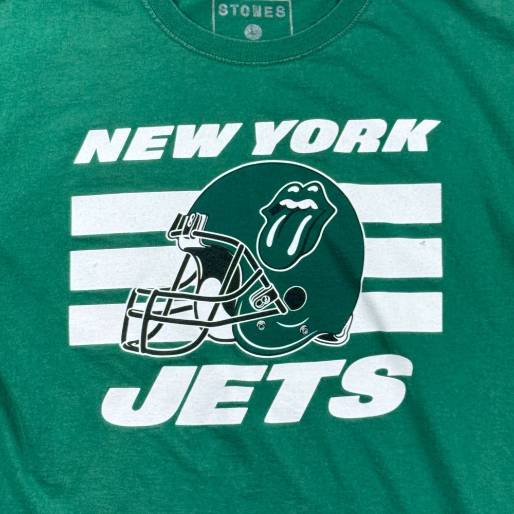 Rolling Stones x New York Jets NFL Mens L Green Graphic T Shirt Tongue Logo